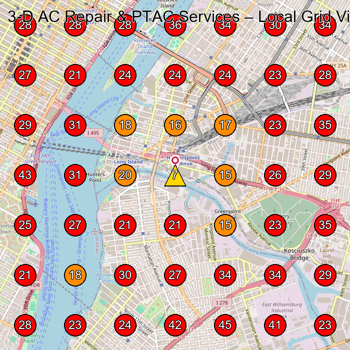 3-D AC Repair & PTAC Services GeoGrid visibility map for Air Conditioning Contractor in Queens